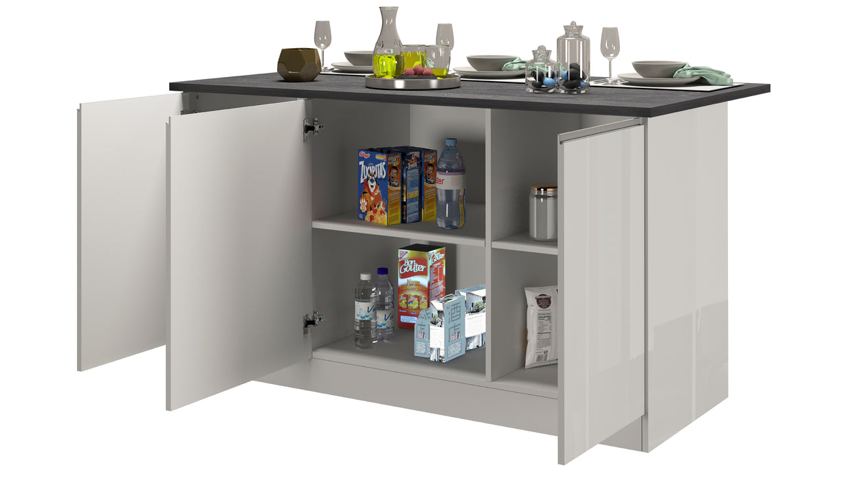 Isola Cucina SOLE 3 Ante – Bianco Lucido/Report, 155x90x90 cm, Made in Italy