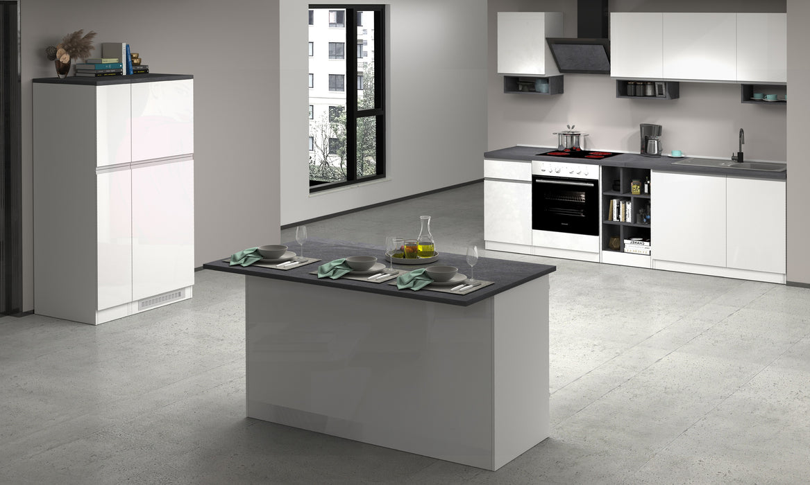 Isola Cucina SOLE 3 Ante – Bianco Lucido/Report, 155x90x90 cm, Made in Italy