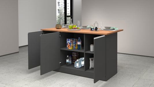 Isola Cucina SOLE 3 Ante – Antracite/Rovere Wotan, 155x90x90 cm, Made in Italy