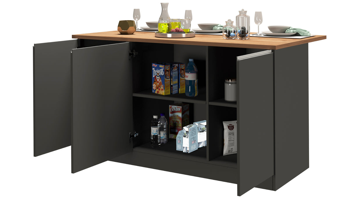 Isola Cucina SOLE 3 Ante – Antracite/Rovere Wotan, 155x90x90 cm, Made in Italy