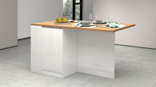 Isola Cucina SOLE 2 Ante – Bianco lucido/Rovere 160x90x90 cm, Made in Italy