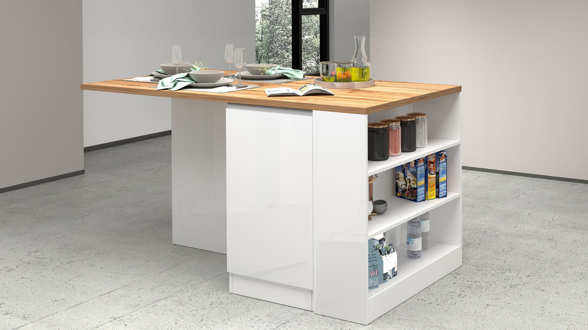 Isola Cucina SOLE 2 Ante – Bianco lucido/Rovere 160x90x90 cm, Made in Italy