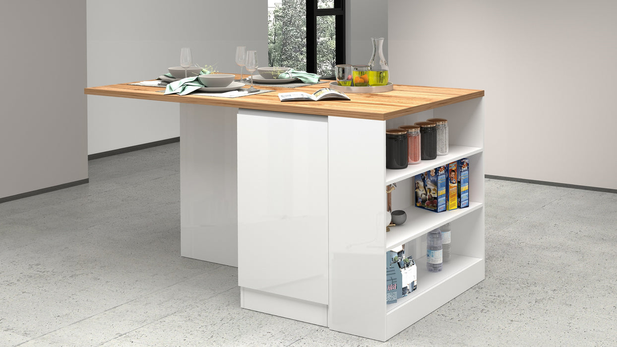 Isola Cucina SOLE 2 Ante – Bianco lucido/Rovere 160x90x90 cm, Made in Italy