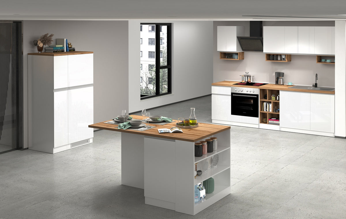 Isola Cucina SOLE 2 Ante – Bianco lucido/Rovere 160x90x90 cm, Made in Italy