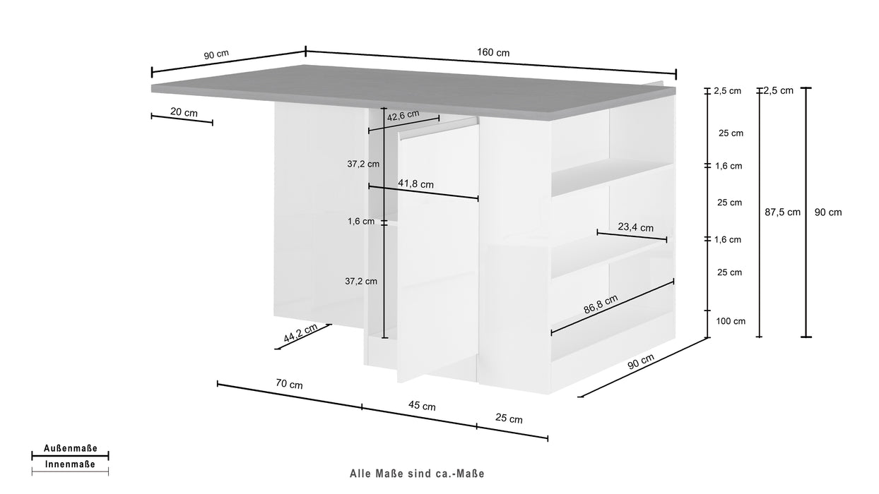 Isola Cucina SOLE 2 Ante – Antracite/Rovere Wotan, 160x90x90 cm, Made in Italy