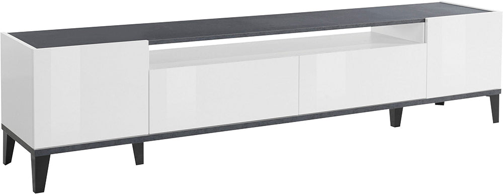 Porta TV SUNRISE 200 cm - Bianco/ardesia, con 2 vani e 2 cassetti