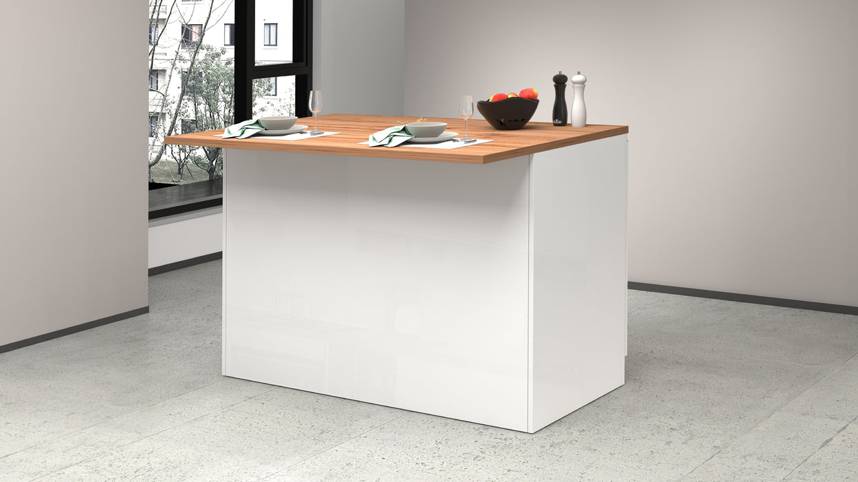Isola Cucina SOLE 2 Ante – Bianco lucido/Rovere 125x90x90 cm, Made in Italy