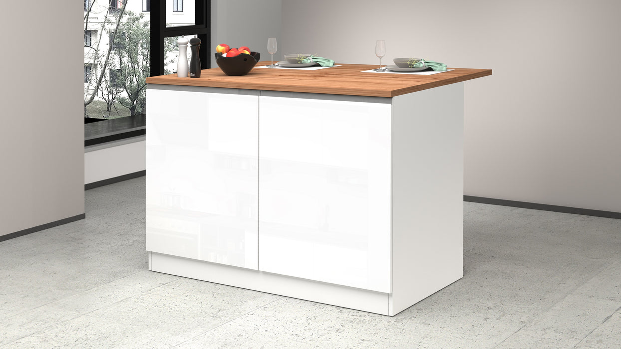 Isola Cucina SOLE 2 Ante – Bianco lucido/Rovere 125x90x90 cm, Made in Italy