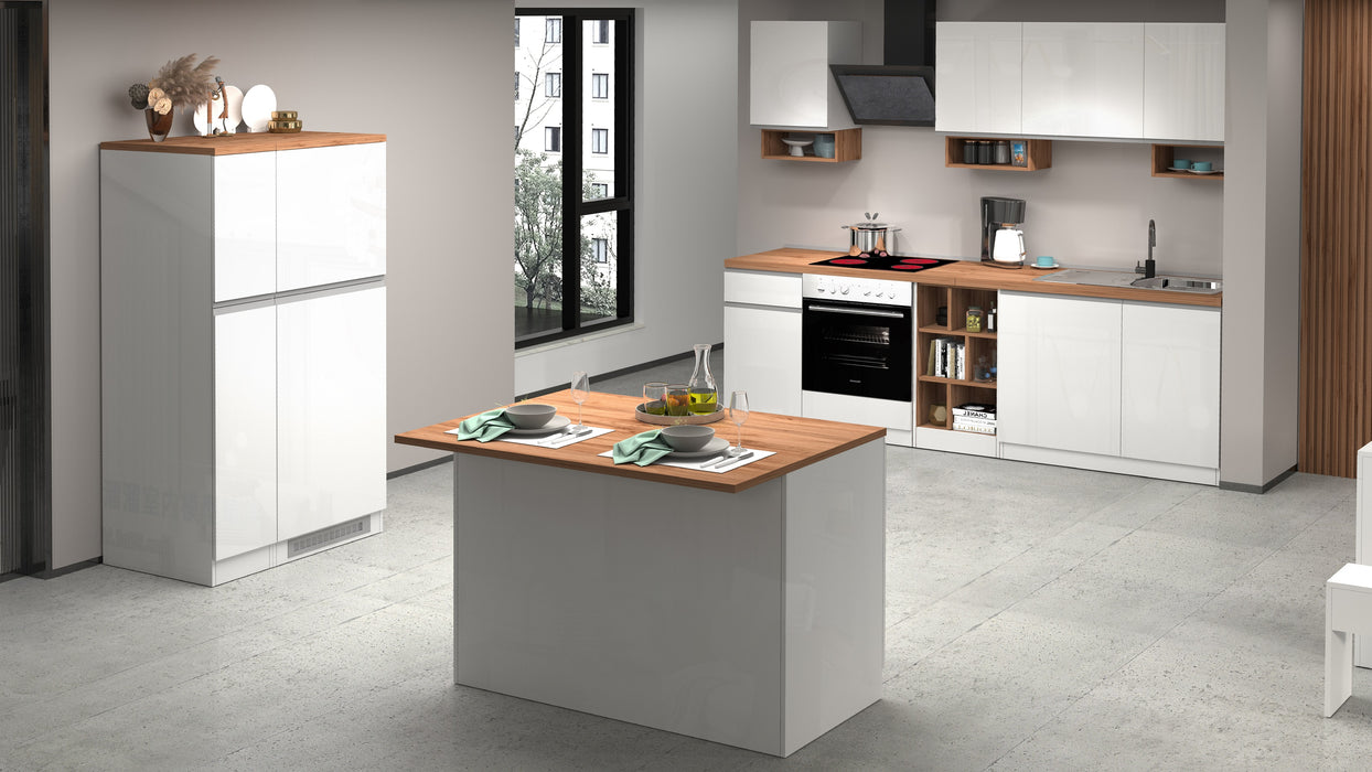 Isola Cucina SOLE 2 Ante – Bianco lucido/Rovere 125x90x90 cm, Made in Italy
