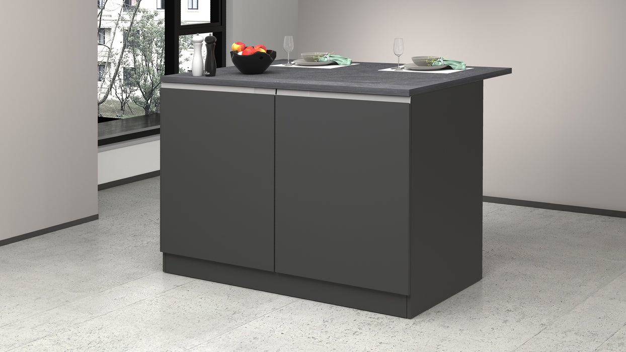 Isola Cucina SOLE 2 Ante in Antracite, con ampio piano Report e struttura elegante per ambienti cucina moderni.