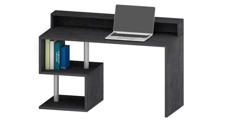 Scrivania moderna ESSE 140 grigia con design compatto e vani portaoggetti. Perfetta per un ufficio domestico ordinato.