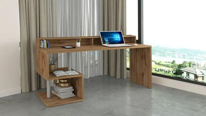 Scrivania con Sopralzo Esse 180 in legno naturale con design moderno, piano ampio e ripiani laterali per accessori.