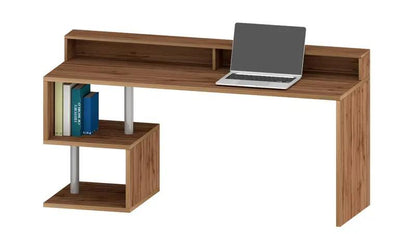 Scrivania con Sopralzo Esse 180 in legno naturale con piano ampio e ripiani laterali, perfetta per ambienti moderni e accoglienti.