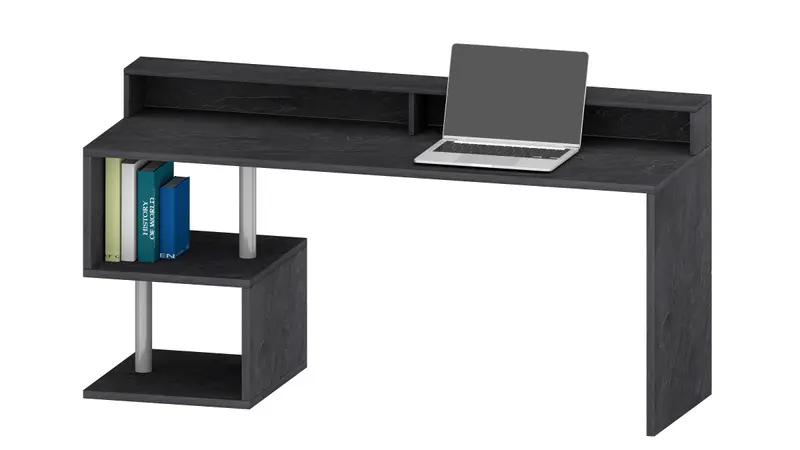 Scrivania con Sopralzo Esse 180 in grigio scuro con design elegante, piano ampio e ripiani laterali per accessori.