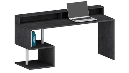 Scrivania con Sopralzo Esse 180 in grigio scuro con ripiani laterali e scomparti integrati, ideale per spazi di lavoro moderni.