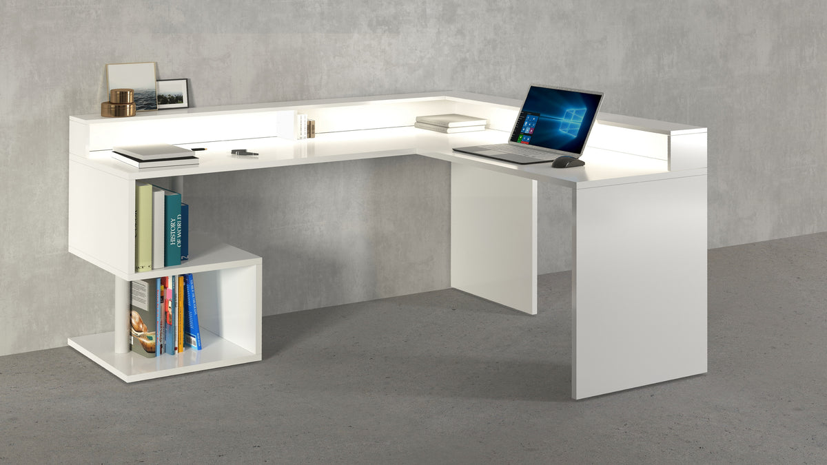 Scrivania a "S" angolare con piano rialzato Dimensioni: 160/180X60X92,5