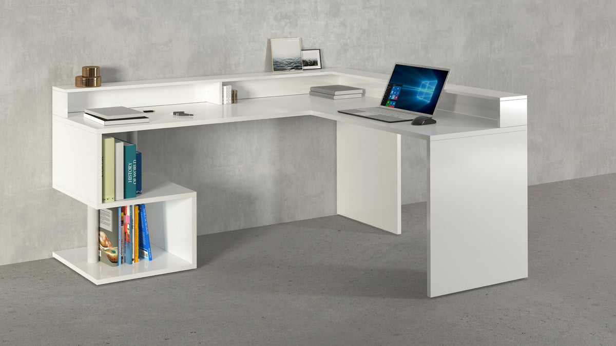 Scrivania a "S" angolare con piano rialzato Dimensioni: 160/180X60X92,5