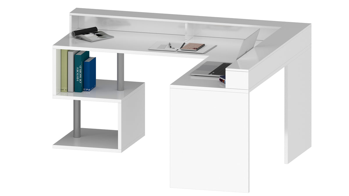 Scrivania a "S" angolare con piano rialzato Dimensioni: 160/180X60X92,5