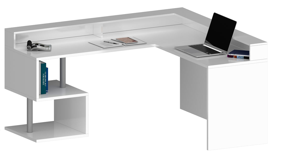 Scrivania a "S" angolare con piano rialzato Dimensioni: 160/180X60X92,5