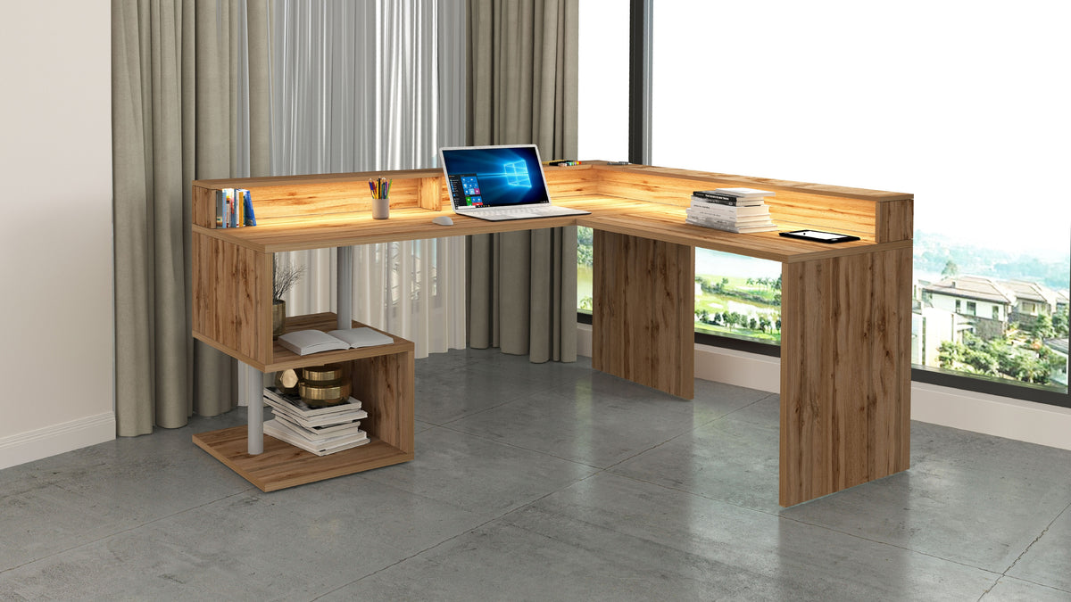 Scrivania a "S" angolare con piano rialzato Dimensioni: 160/180X60X92,5