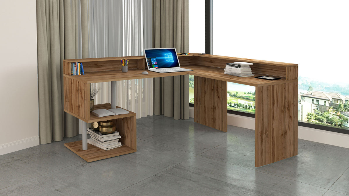 Scrivania a "S" angolare con piano rialzato Dimensioni: 160/180X60X92,5