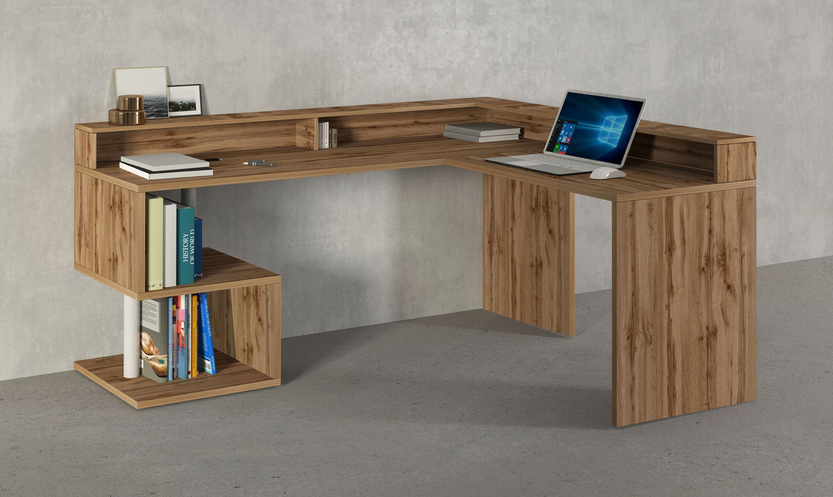 Scrivania a "S" angolare con piano rialzato Dimensioni: 160/180X60X92,5