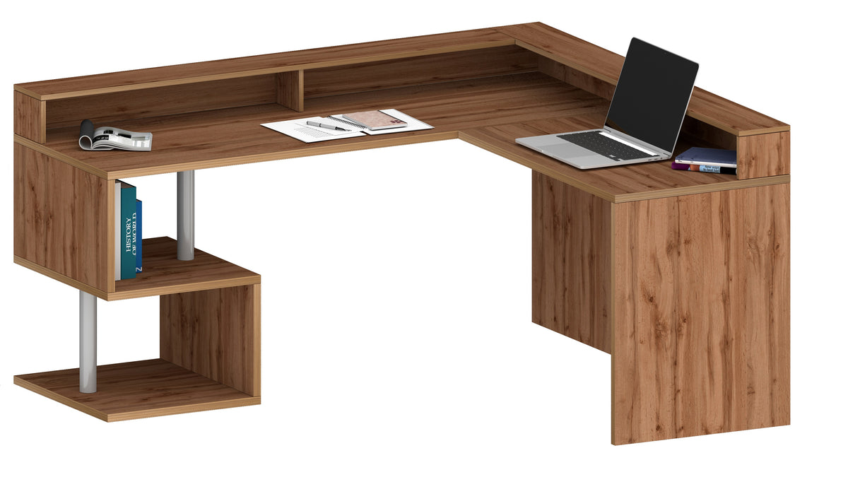 Scrivania a "S" angolare con piano rialzato Dimensioni: 160/180X60X92,5