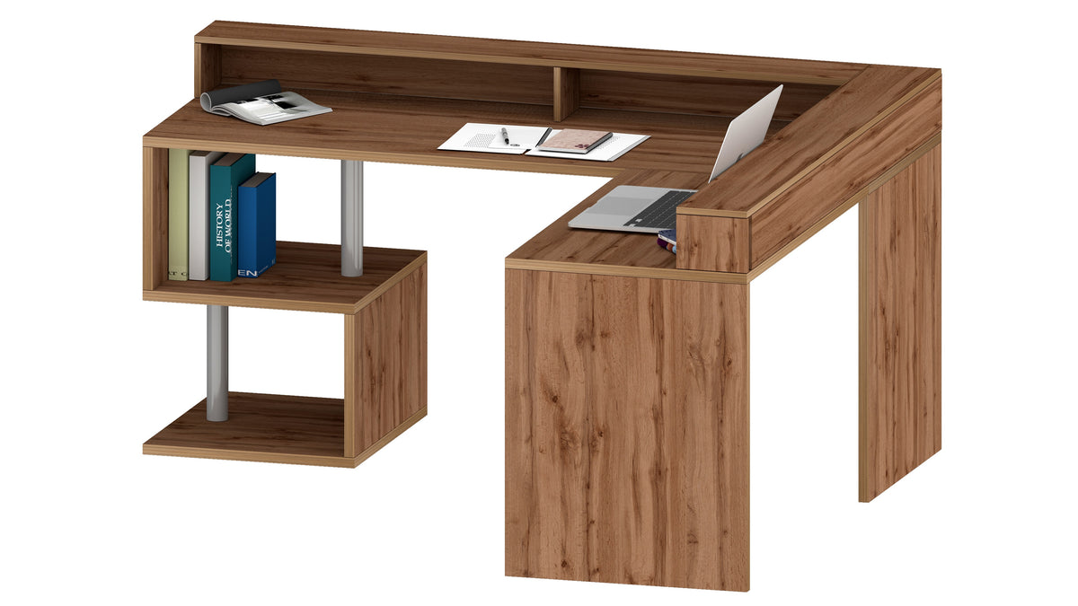 Scrivania a "S" angolare con piano rialzato Dimensioni: 160/180X60X92,5
