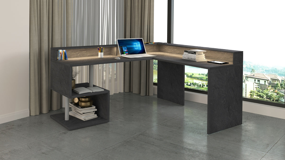 Scrivania a "S" angolare con piano rialzato Dimensioni: 160/180X60X92,5