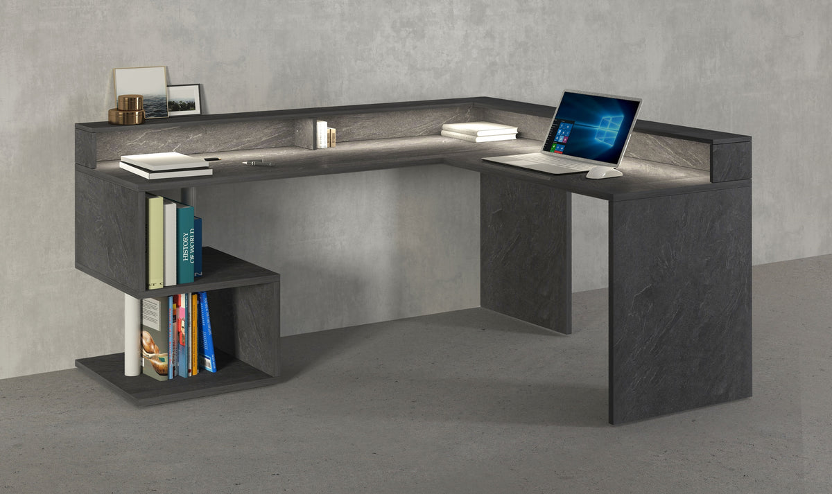 Scrivania a "S" angolare con piano rialzato Dimensioni: 160/180X60X92,5