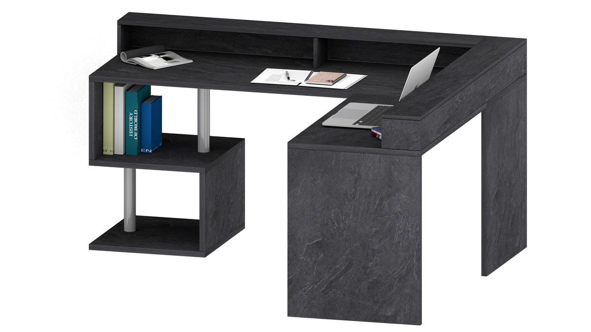 Scrivania a "S" angolare con piano rialzato Dimensioni: 160/180X60X92,5
