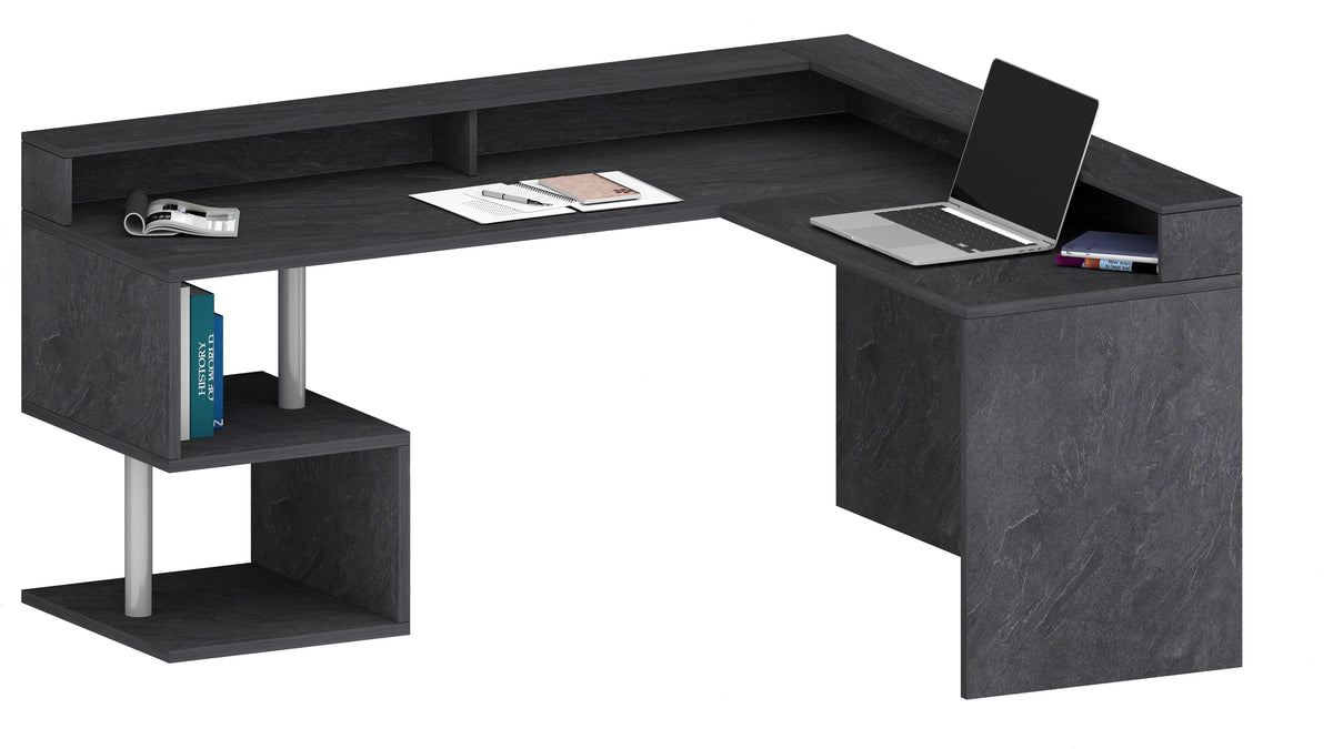 Scrivania a "S" angolare con piano rialzato Dimensioni: 160/180X60X92,5