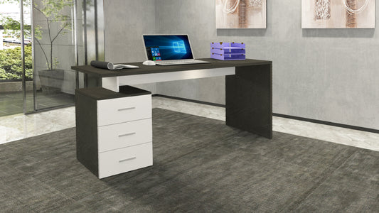 Scrivania New Selina da 160 cm in legno nero con 3 cassetti bianchi, design moderno per ufficio o studio domestico