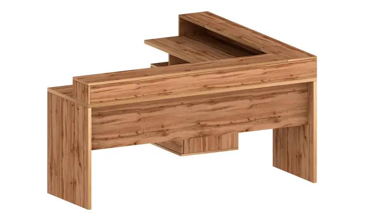 Vista posteriore della scrivania New Selina in legno con sopralzo, struttura robusta e funzionale per ufficio.
