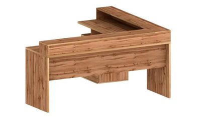 Vista posteriore della scrivania New Selina in legno con sopralzo, struttura robusta e funzionale per ufficio.