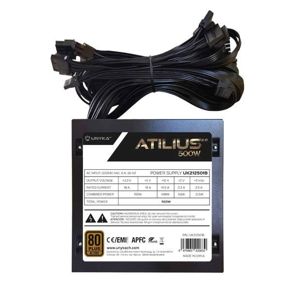 Unykach Atilius 2.0 Black 500W 80 Plus Bronze Alimentatore 500W ATX 2.3 - APFC - Ventola 120mm