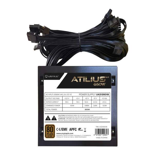Unykach Atilius 2.0 Black 650W 80 Plus Bronze Alimentatore 650W ATX 2.3 - APFC - Ventilatore 120mm