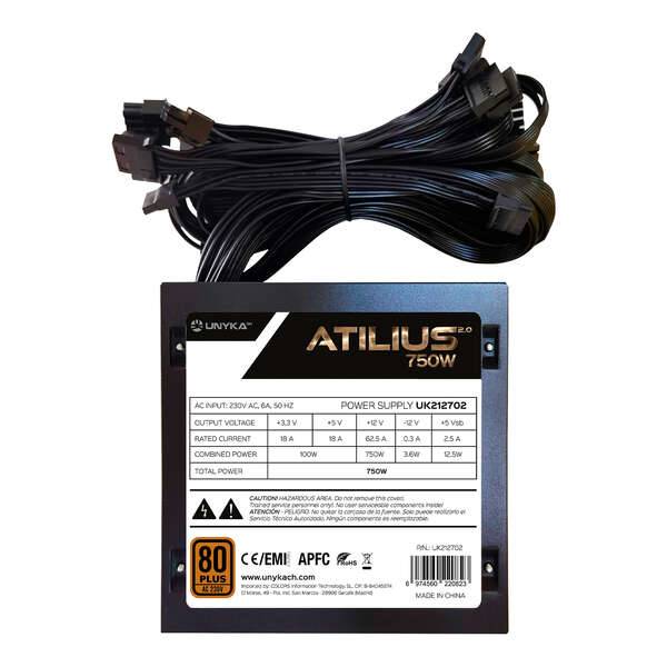 Unykach Atilius 2.0 Black 750W 80 Plus Bronze Alimentatore 750W ATX 2.3 - APFC - Ventilatore 120mm - Bulk