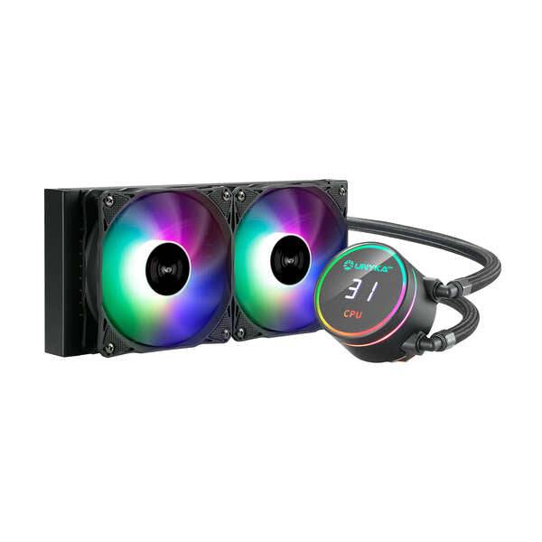 Unykach Aquastorm 240 Kit Raffreddamento Liquido - 2 Ventilatori 120mm - Illuminazione RGB - Display Temperatura CPU - Tubo 335mm