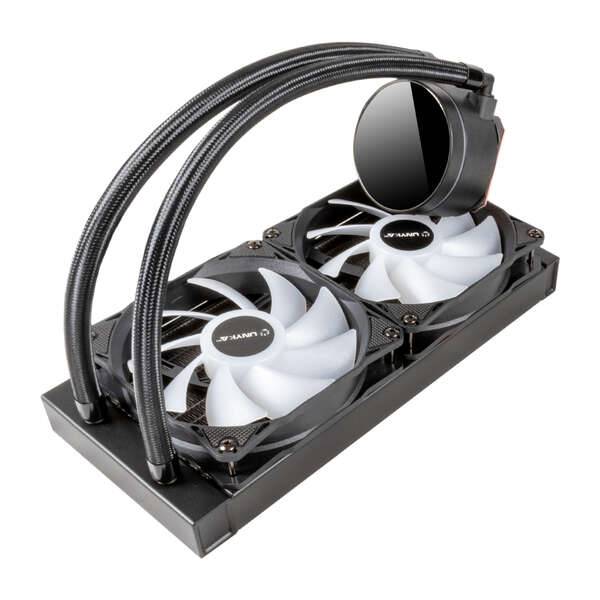 Unykach Aquastorm 240 Kit Raffreddamento Liquido - 2 Ventilatori 120mm - Illuminazione RGB - Display Temperatura CPU - Tubo 335mm