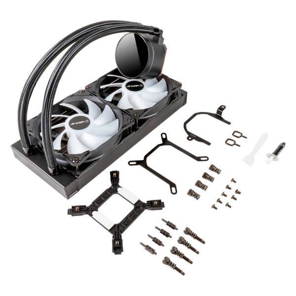 Unykach Aquastorm 240 Kit Raffreddamento Liquido - 2 Ventilatori 120mm - Illuminazione RGB - Display Temperatura CPU - Tubo 335mm