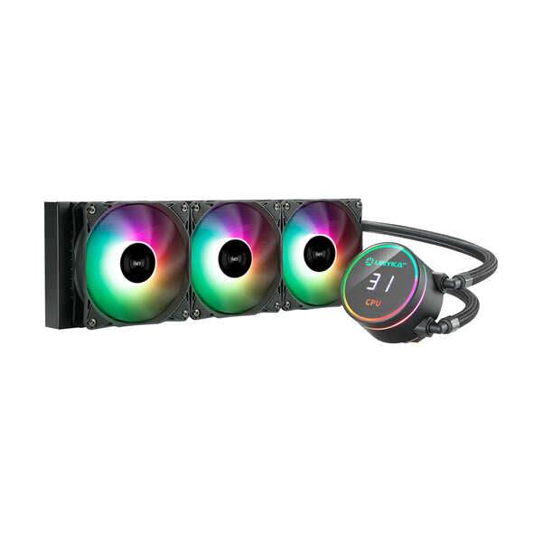 Unykach Aquastorm 360 Kit Raffreddamento Liquido - 3 Ventilatori 120mm - Illuminazione RGB - Display Temperatura CPU - Tubo 38mm