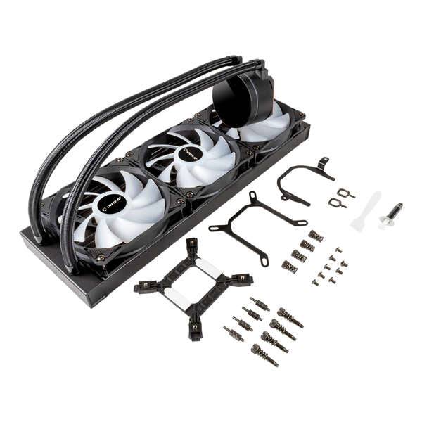 Unykach Aquastorm 360 Kit Raffreddamento Liquido - 3 Ventilatori 120mm - Illuminazione RGB - Display Temperatura CPU - Tubo 38mm