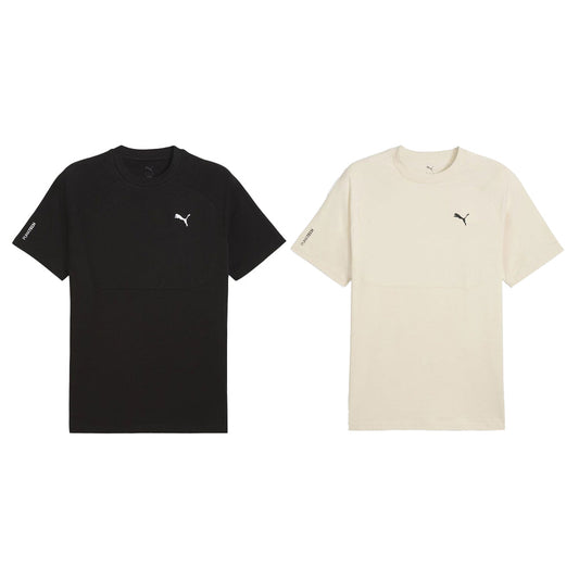 T-shirt Puma Pumatech in cotone riciclato, girocollo, maniche corte, colore nero con logo Puma bianco, stile sportivo casual