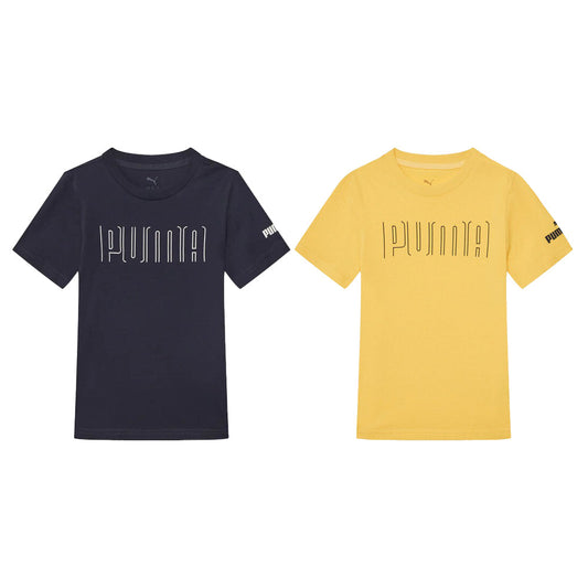 Maglietta sportiva Puma Junior in cotone, colore nero con logo grafico frontale e dettaglio Puma sul manico, vestibilità comoda per bambini