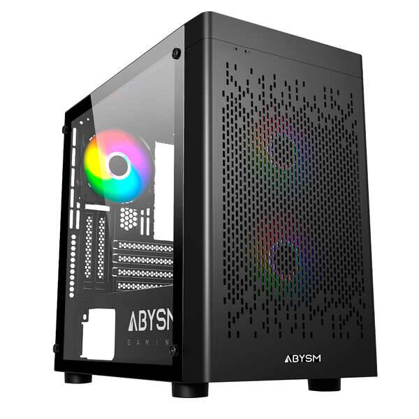 Abysm Danube Inva MX202 Case Torre ITX, Micro ATX - Fianco Cristallo Temperato - 3.5" e 2.5" - USB-A, USB-C e Audio - 3 Ventole ARGB Installate - Supporta Raffreddamento Liquido