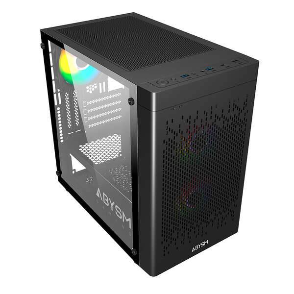 Abysm Danube Inva MX202 Case Torre ITX, Micro ATX - Fianco Cristallo Temperato - 3.5" e 2.5" - USB-A, USB-C e Audio - 3 Ventole ARGB Installate - Supporta Raffreddamento Liquido