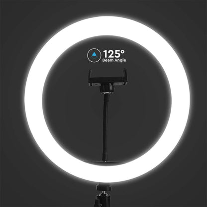 V-Tac Ring Light LED 7W con angolo di illuminazione di 125°, luce uniforme per riprese video e streaming di alta qualità.