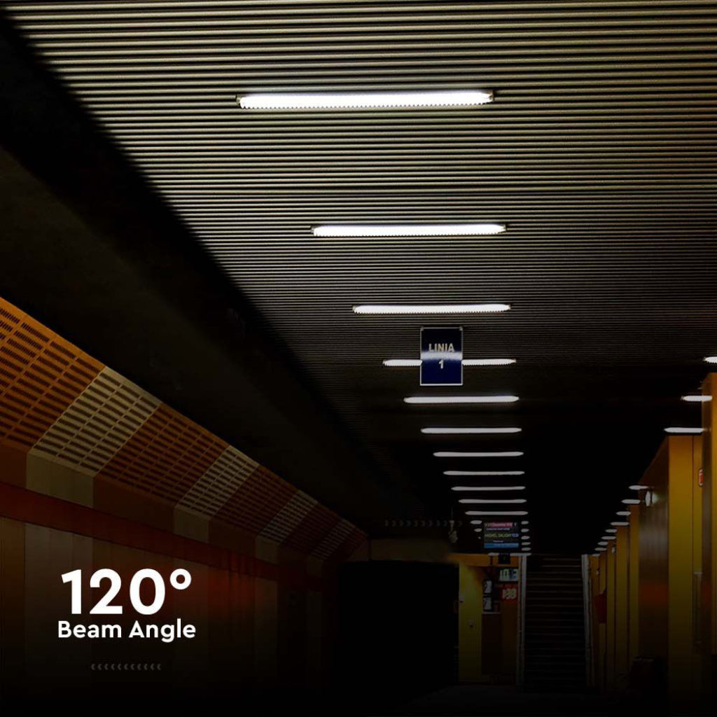 Plafoniere LED V-Tac 18W con angolo di illuminazione di 120°, perfette per corridoi e ambienti con soffitti bassi.