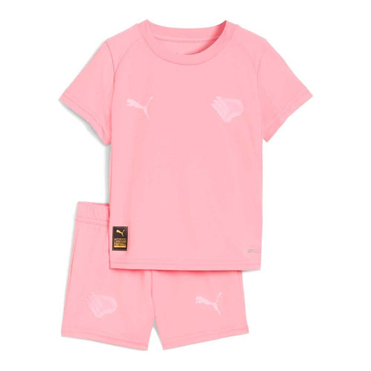 Completo kit calcio bambino Puma Palermo F.C. rosa con maglia e pantaloncini in tessuto leggero, logo Puma e dettagli sportivi, SKU: 4069159765310